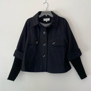 Calvin Klein Cropped Wool Blend Jacket with Sweater Accent Sleeves